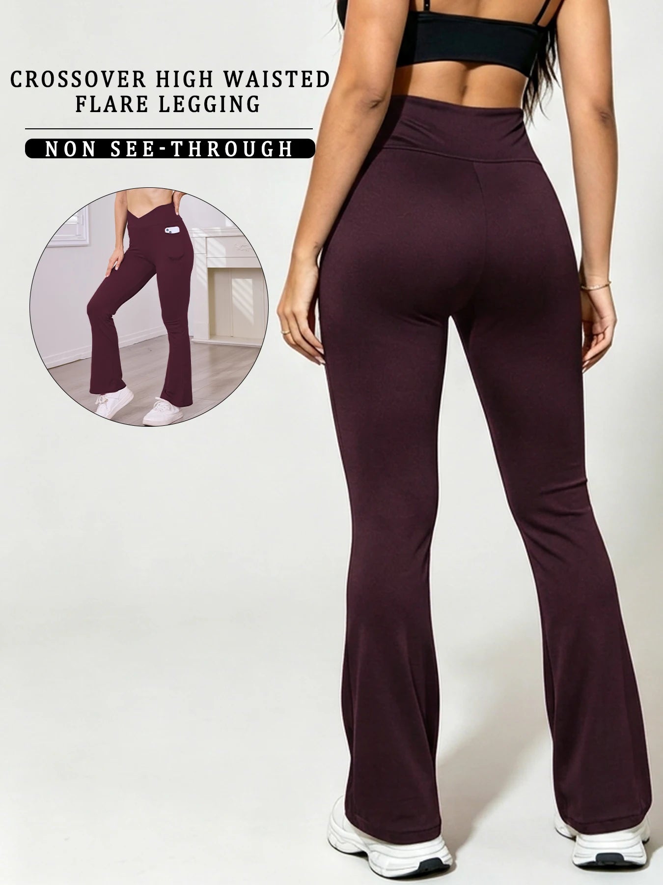 Super Soft Crossover Leggings Women High Waisted Flare with Pockets Tummy Control Yoga Pants