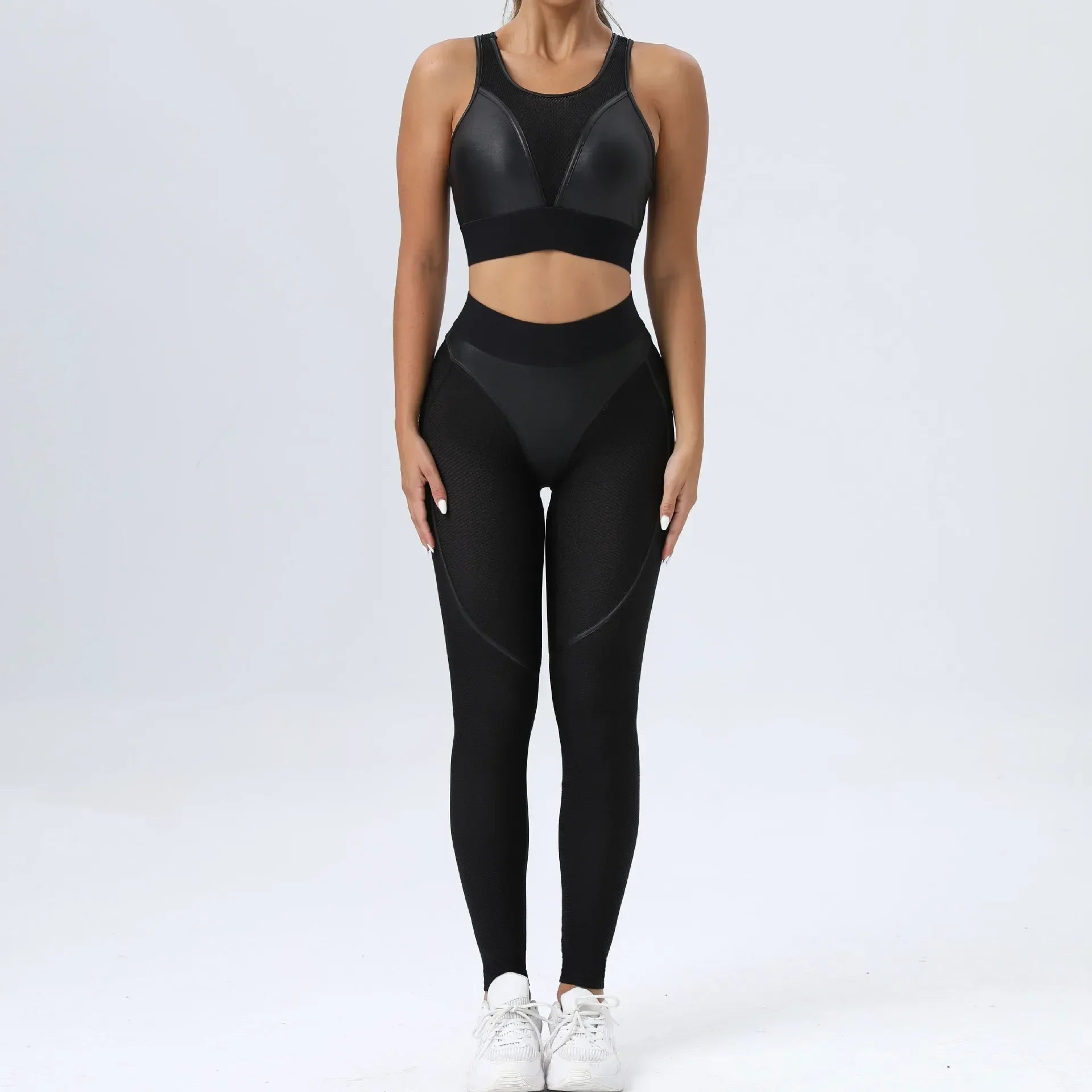 Mesh Gym Set Woman Sportswear Sexy Transparent Sports Suit for Fitness Sport Outfit Honeycomb Yoga Clothes Pink Black Orange