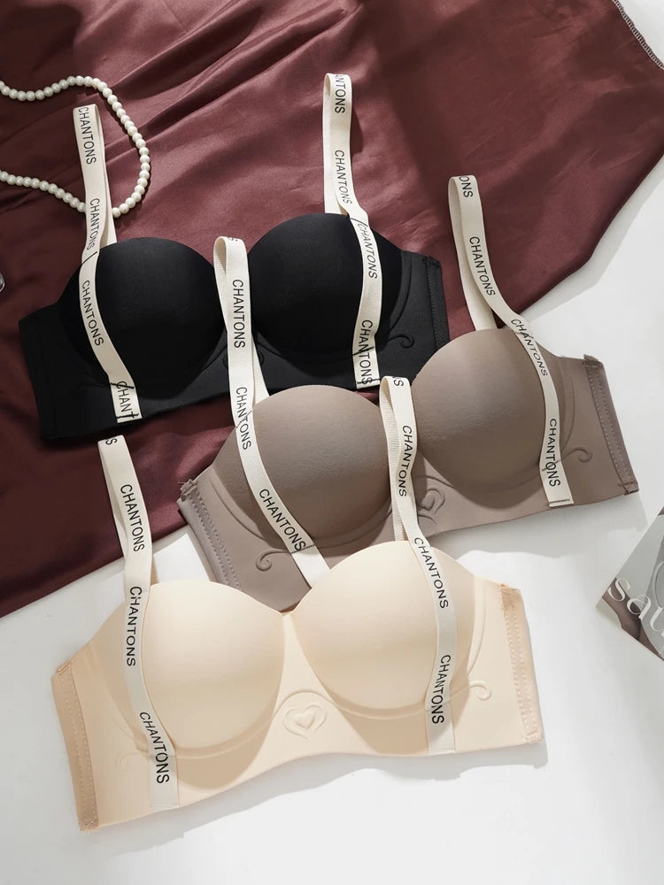 Seamless Letter Print Trendy Bras for Women Without Steel Rings Underwear Push Up Anti-Slip Small Chest Bra Adjustable Straps