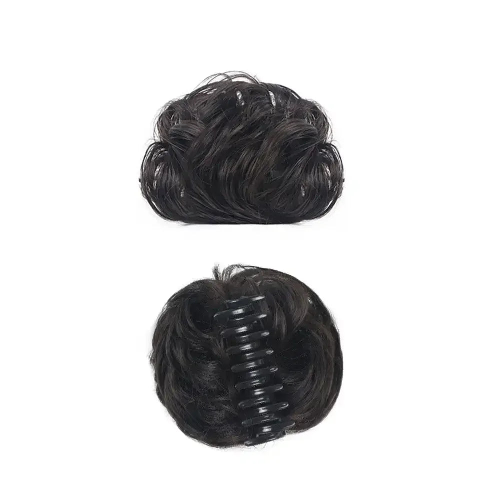 Girls Curly Scrunchie Chignon Band Brown Black Synthetic Hair Ring Wrap On Messy Bun Ponytails Straight Hair Tie
