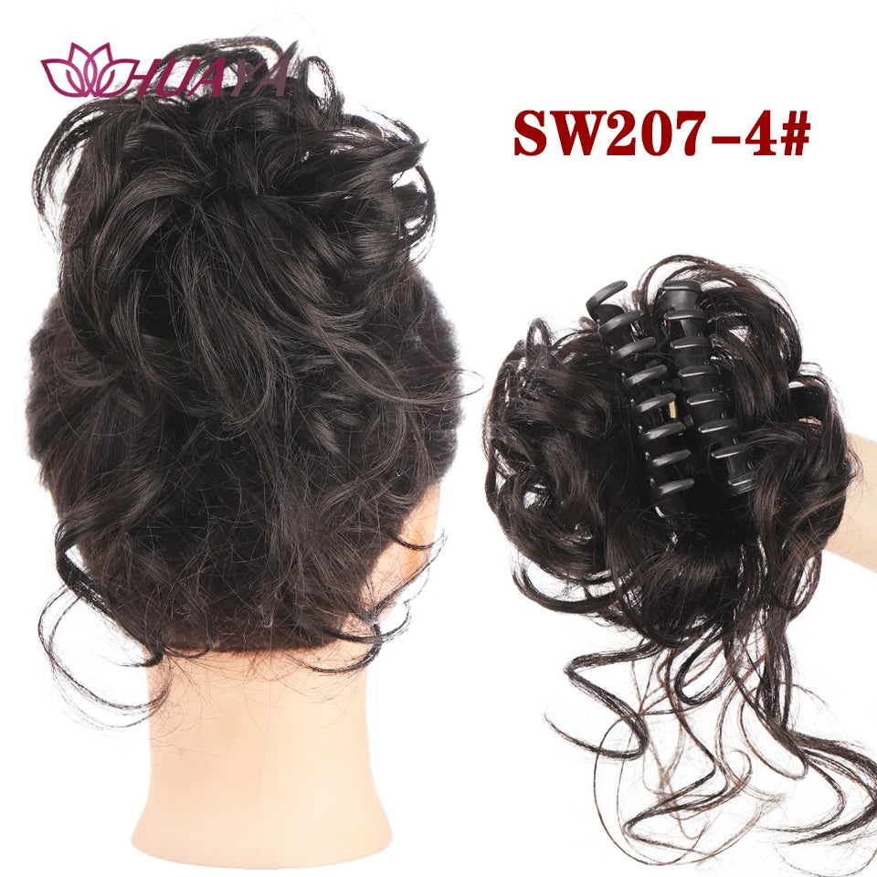 HUAYA Messy Curly Short Synthetic Hair Extension Chignon Donut Roller Bun Wig Claw Clip In Hairpiece for Women