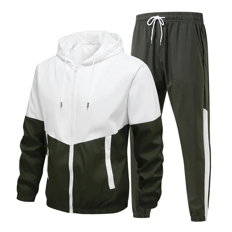 2026 Casual Joggers Patchwork Men Tracksuit Spring Autumn Hooded Zipper Jackets and Sweatpants 2 Pieces Suits Male Sportswear