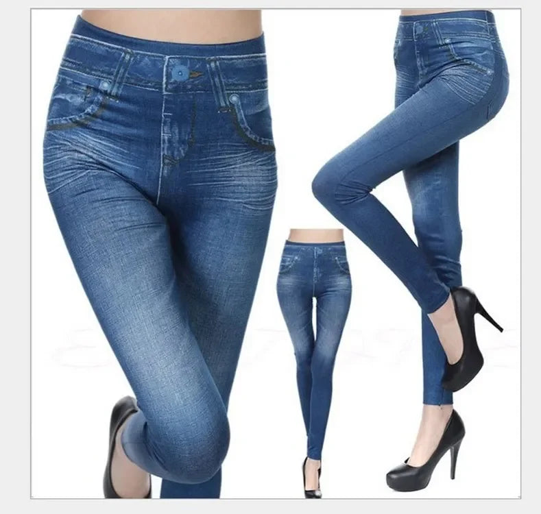 2025 Slim Women Workout Leggings Faux Denim Jeans Leggings Fashion Fitness Leggings High Waist Pencil Plus Size Pants for Women