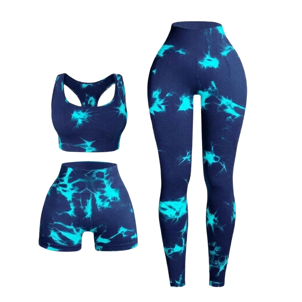Body Contouring 3 Piece Seamless Yoga Set V-Shape High Waist Leggings Tiger Stripe Sports Bra and Shorts Fitness Wear