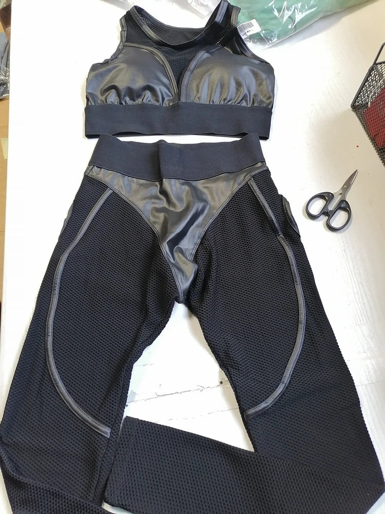 Mesh Gym Set Woman Sportswear Sexy Transparent Sports Suit for Fitness Sport Outfit Honeycomb Yoga Clothes Pink Black Orange