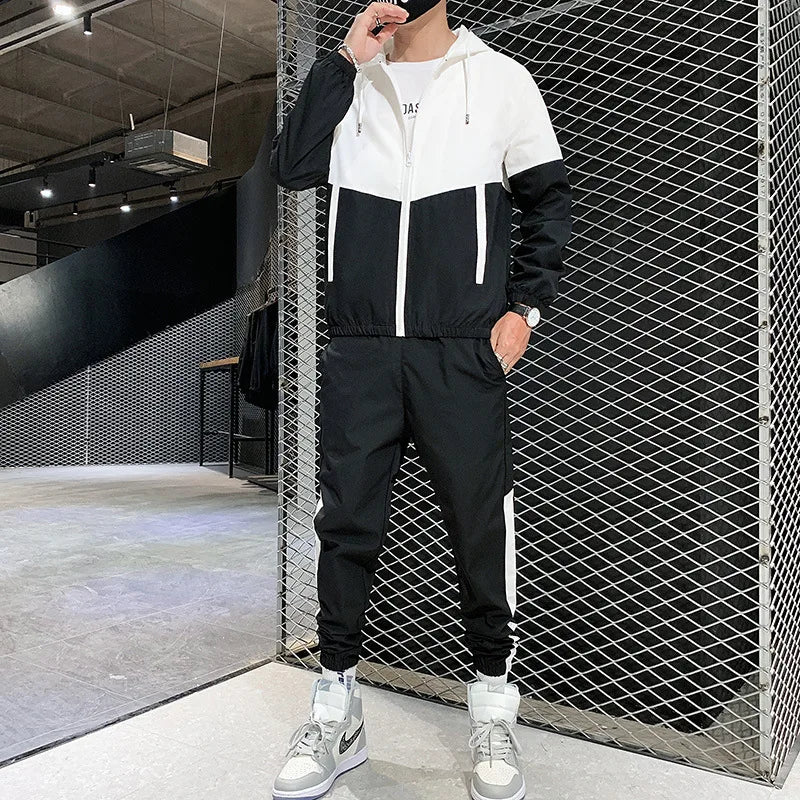 M-6XL New Men's Sportswear Set from Japan South Korea Autumn Casual Wear Men's Hooded Jacket Leg Tied Pants Trendy Casual Suit