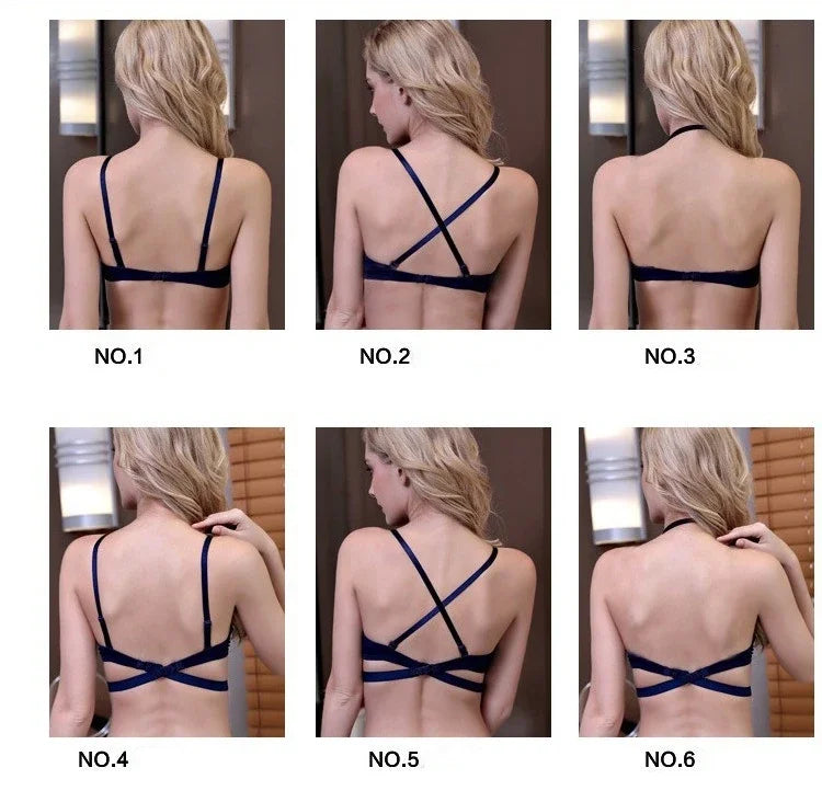 Summer Backless Bras Women Invisible Deep U Lingerie Sexy Crossband Underwear Low Cut Push Up Open back Bra Intimates Female Bra