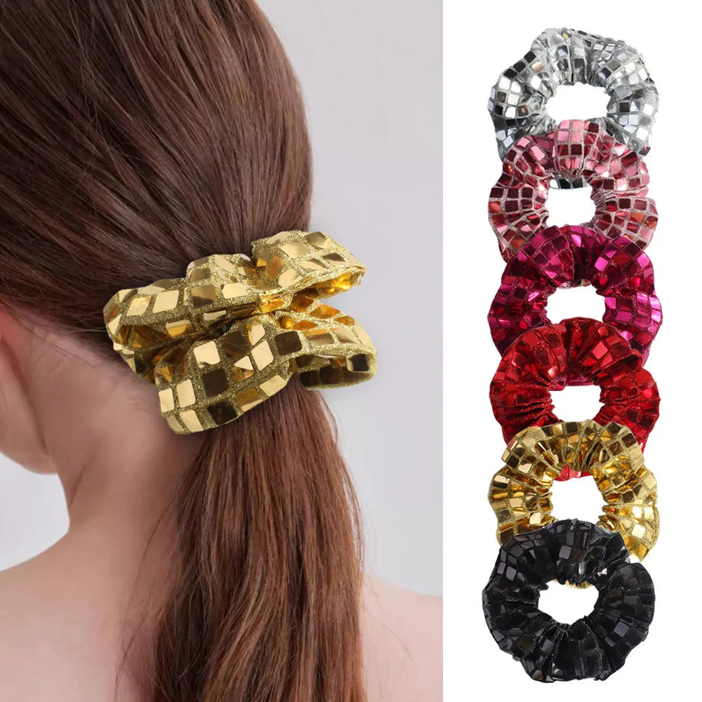Square sequined large intestine hair band high elastic ponytail women's high-end fabric headrope hair accessories