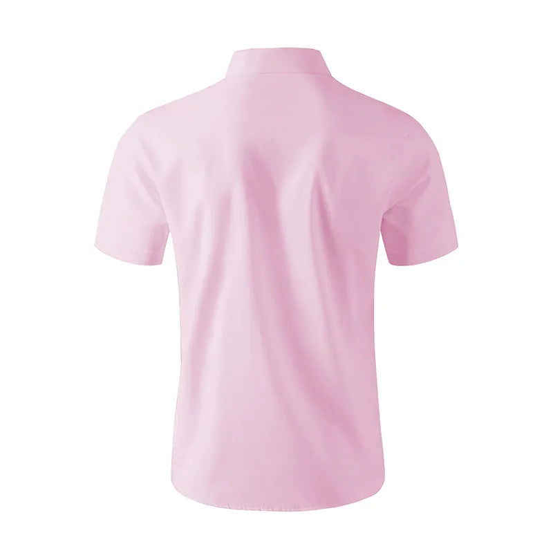 2025 New Men's Business Casual Solid Color Short Sleeved Shirt for Summer Fashion No Ironing Comfortable and Versatile Top