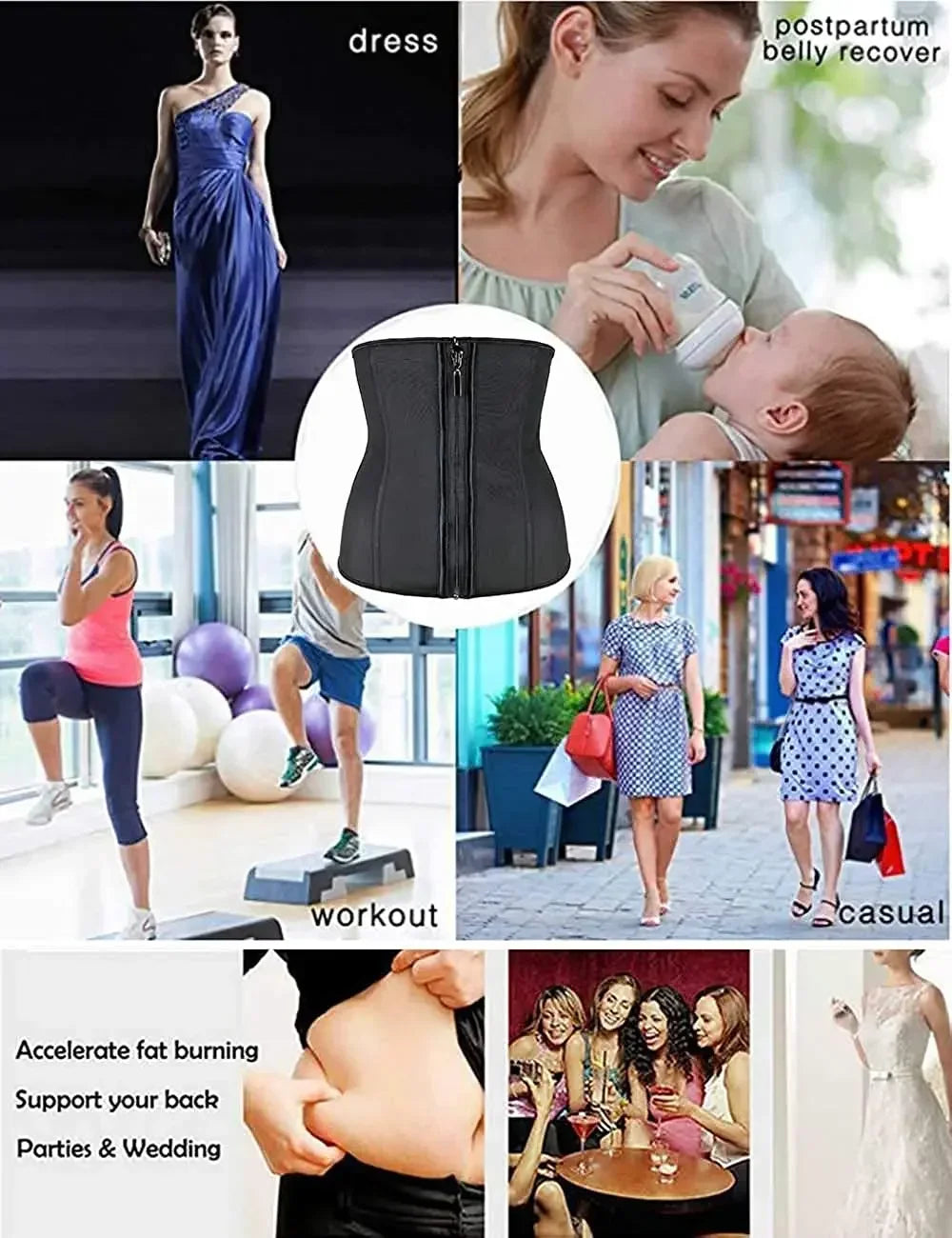 XXS - 6XL Women Latex Waist Trainer Body Shaper Corsets Steel Bone Zipper Cincher Top Slimming Belt Shapers Shapewear Plus Size