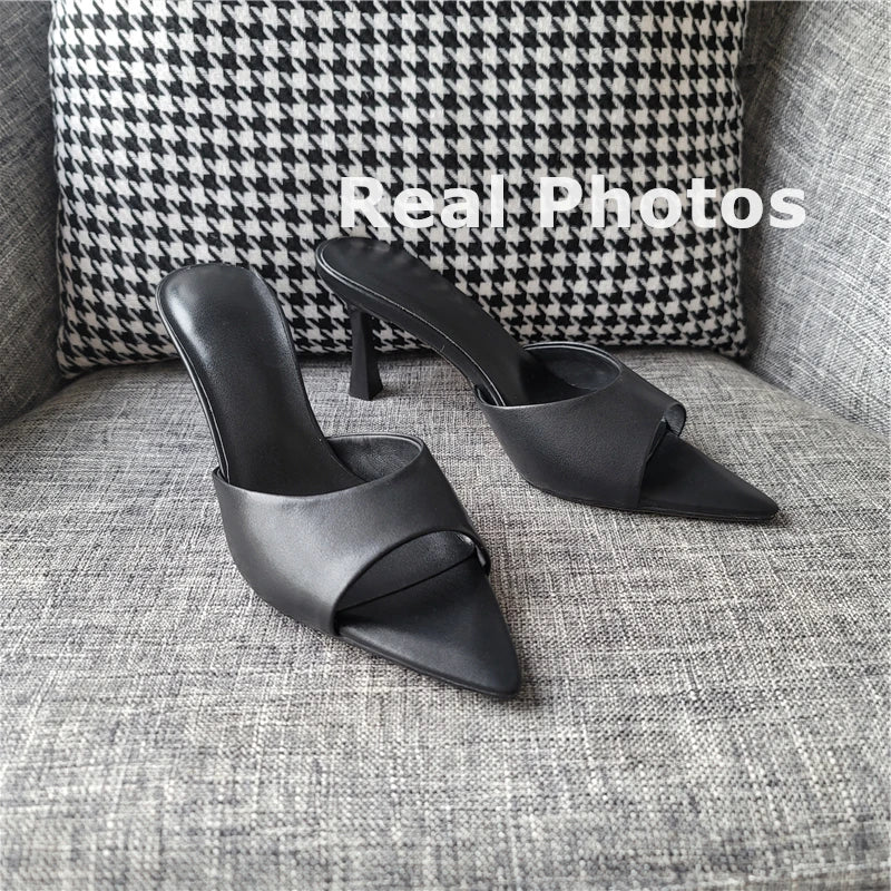 FEDONAS Ins Big Size Women Genuine Leather High Heels Sandals Sexy Pointed Toe Party Wedding Summer Shoes Prom Pumps