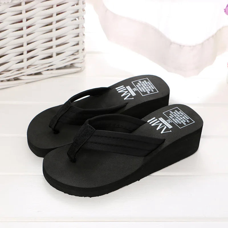 Women Summer Sandals Sequins Beach Female Flip Flops Ladies Slippers High Heels Shoes For Women 2024 Platform Wedges Slippers