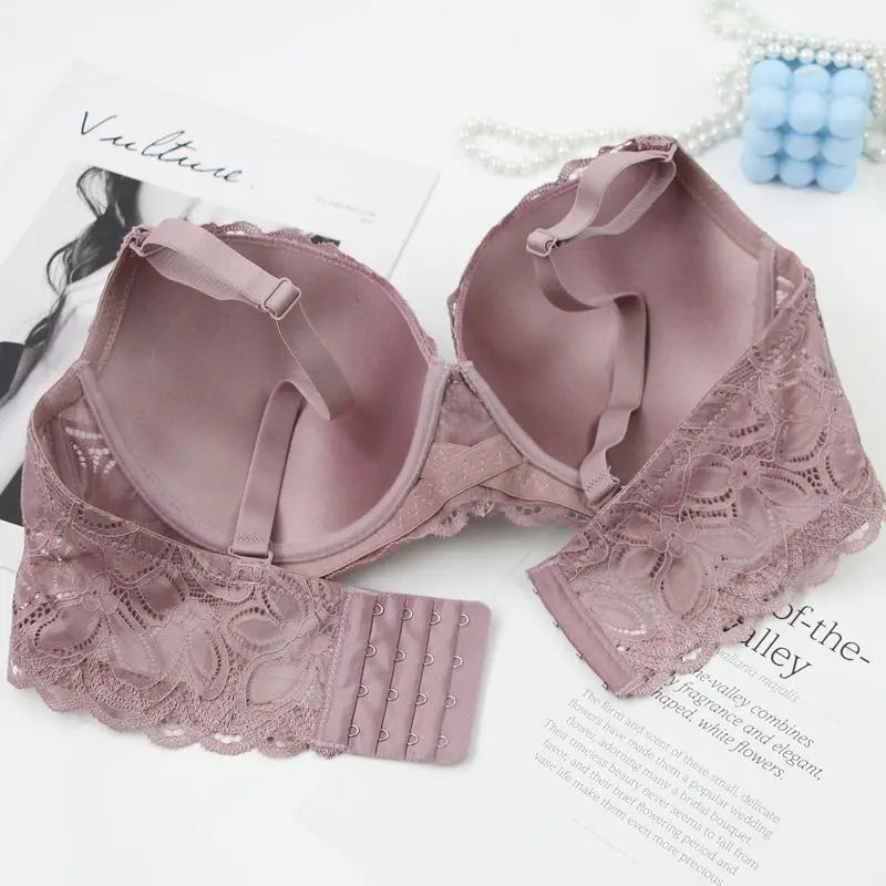 New Sexy Floral Lace Kint Underwire Push Up Bras Padded Bow Thin Mold CDE Cup Underwear For Women Plus Size Breathable Lingerie