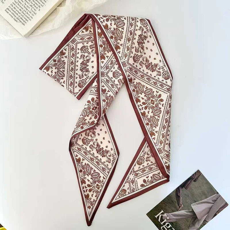 Luxury Brand Model Striped Printing Bag Handbag Handle Ribbon Scarf Small Silk Scarf Women Hair Band Neck Scarves Neckerchief