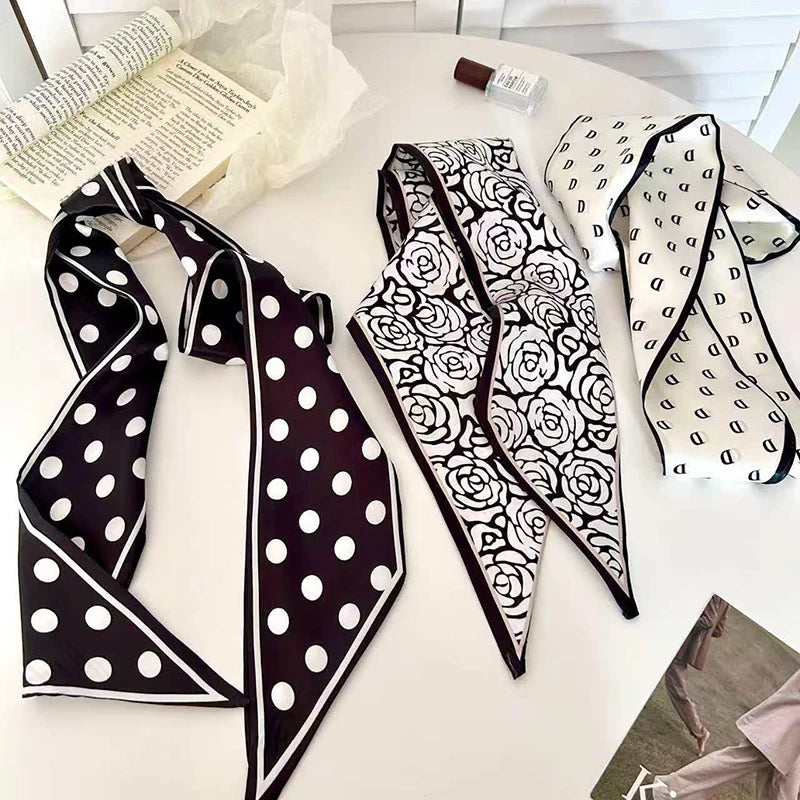 Luxury Brand Model Striped Printing Bag Handbag Handle Ribbon Scarf Small Silk Scarf Women Hair Band Neck Scarves Neckerchief