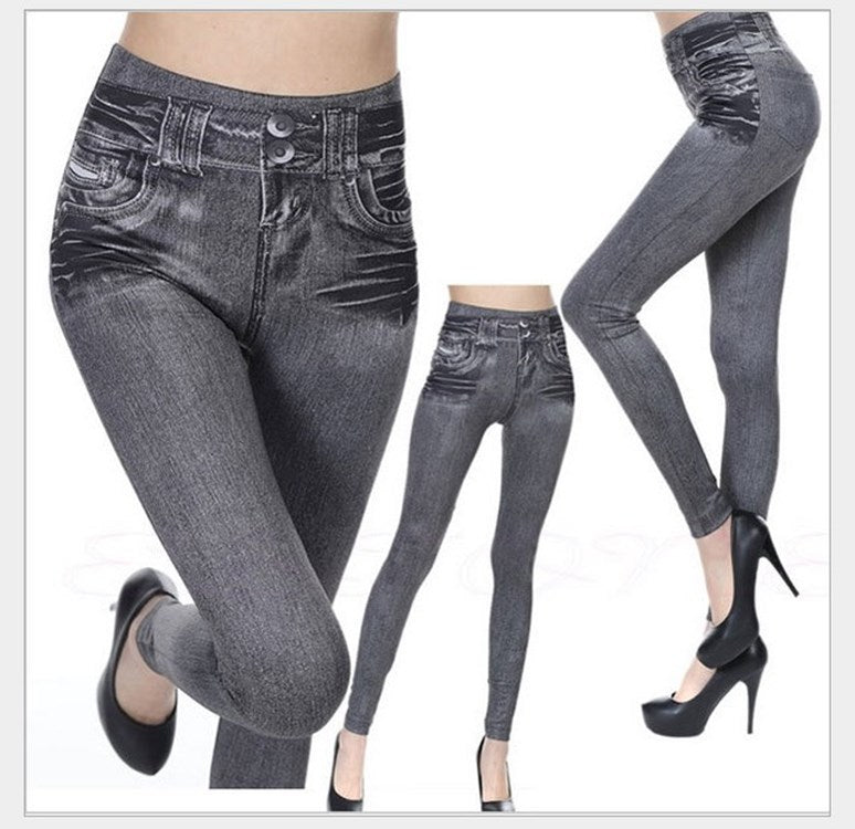 2025 Slim Women Workout Leggings Faux Denim Jeans Leggings Fashion Fitness Leggings High Waist Pencil Plus Size Pants for Women