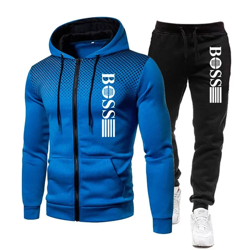 Two-piece Set of Warm Sportswear for Autumn and Winter, 2026New Style Fashionable Men's Zipper Hoodie + Casual Pants Set