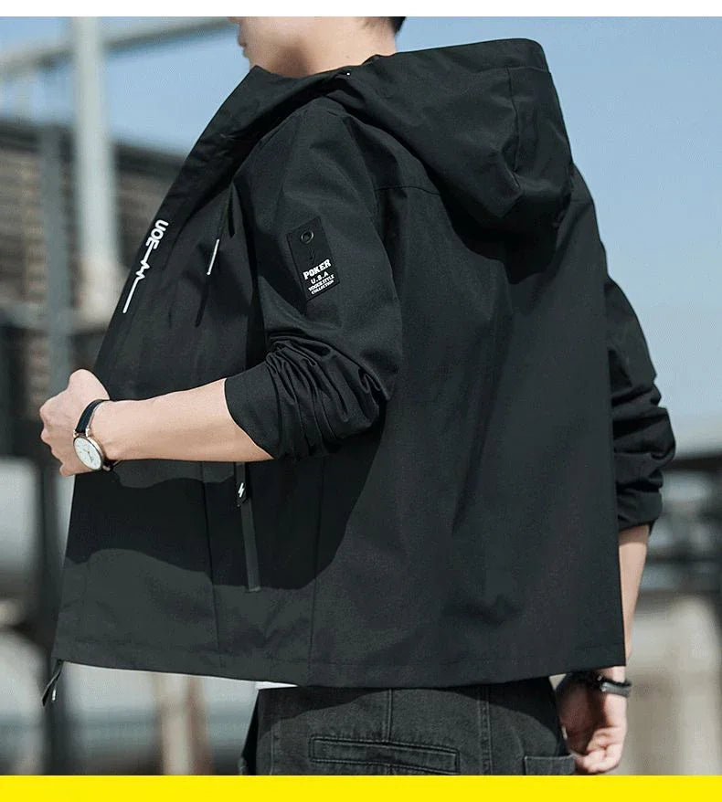 NewMen Long Sleeve Hip Hop Streetwear Coats Spring Men's Bomber Jackets Fashion Korean with Hood Golf Windbreaker Aviator Jacket