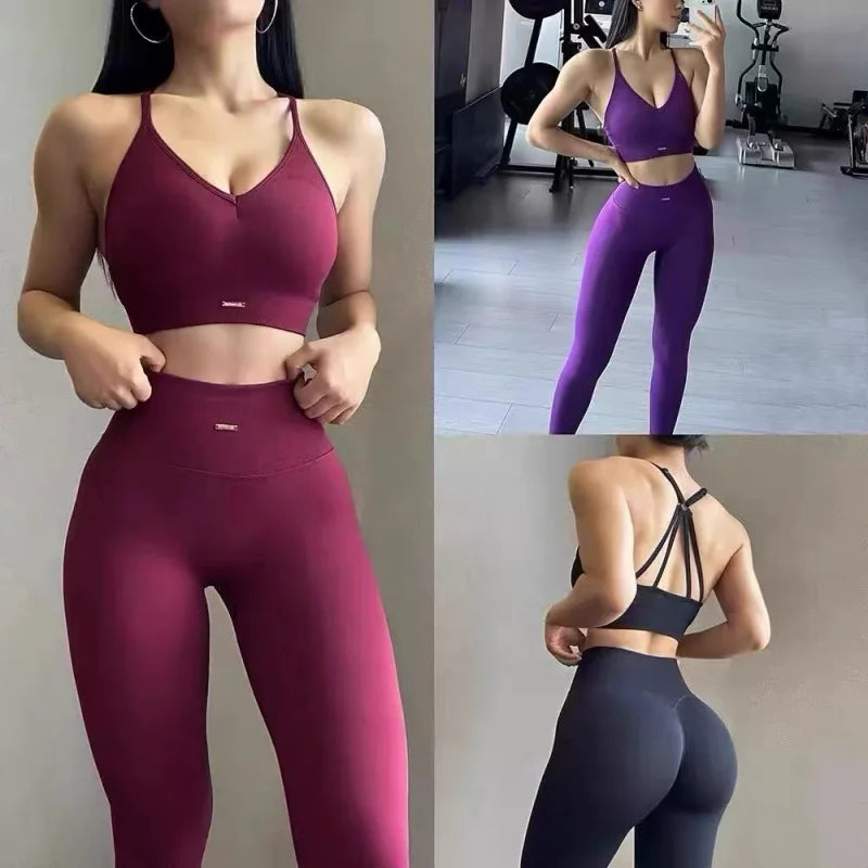 Seamless Yoga Set Padded Push Up Bra High Waist Butt Lift Leggings Breathable Gym Workout Suit