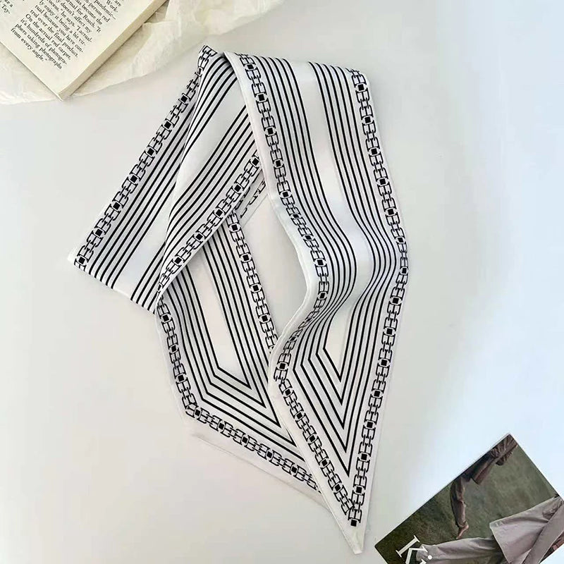 Luxury Brand Model Striped Printing Bag Handbag Handle Ribbon Scarf Small Silk Scarf Women Hair Band Neck Scarves Neckerchief
