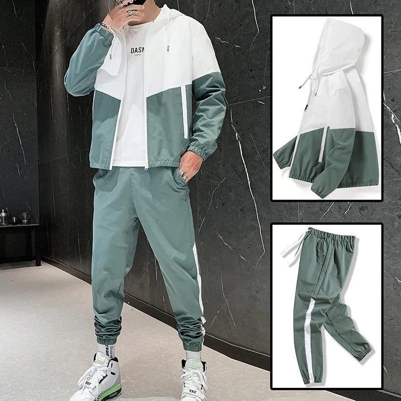 M-6XL New Men's Sportswear Set from Japan South Korea Autumn Casual Wear Men's Hooded Jacket Leg Tied Pants Trendy Casual Suit