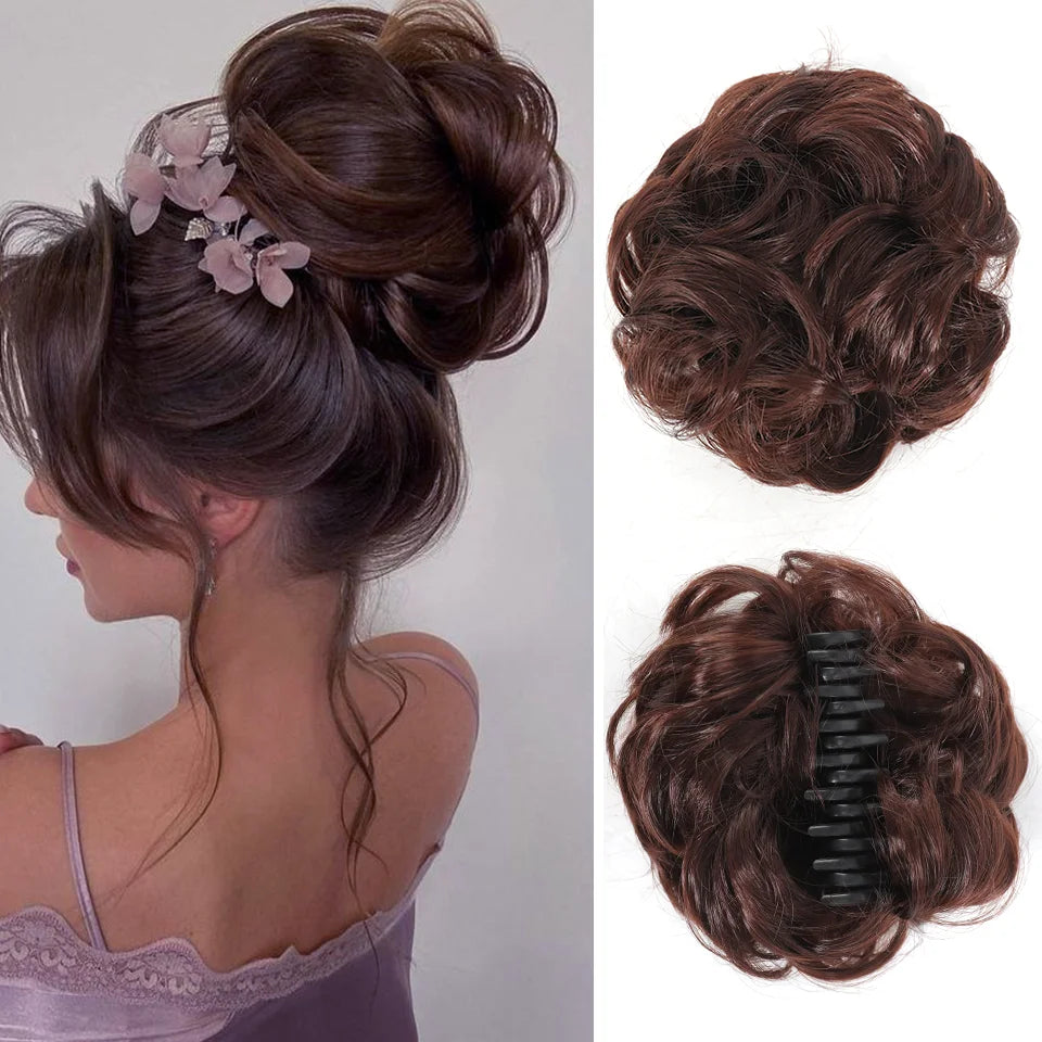 Claw Clip Messy Chignon Wavy Curly Hair Bun Clip in Claw Ponytail Synthetic Tousled Updo Scrunchie Hairpiece for Women