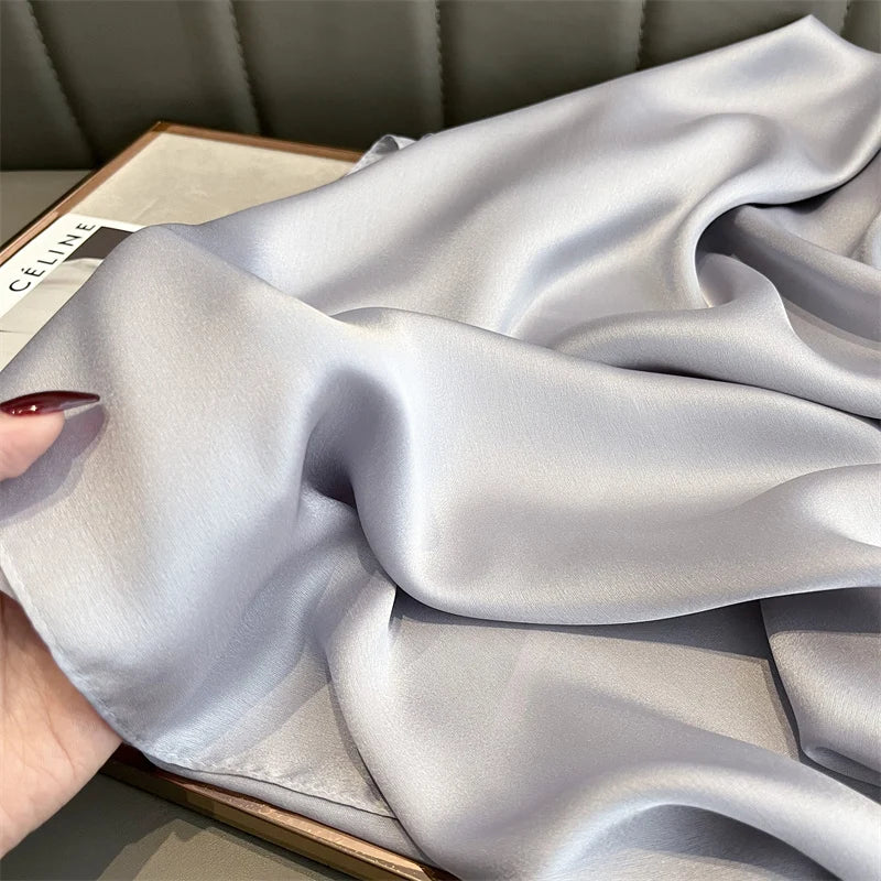 2024 Luxury Brand Silk Scarf for Women Large Shawl Wrap Headband Solid Design Hijab Beach Stoles Female Foulard Echarpe Bandana