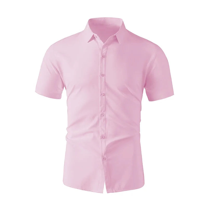 2025 New Men's Business Casual Solid Color Short Sleeved Shirt for Summer Fashion No Ironing Comfortable and Versatile Top