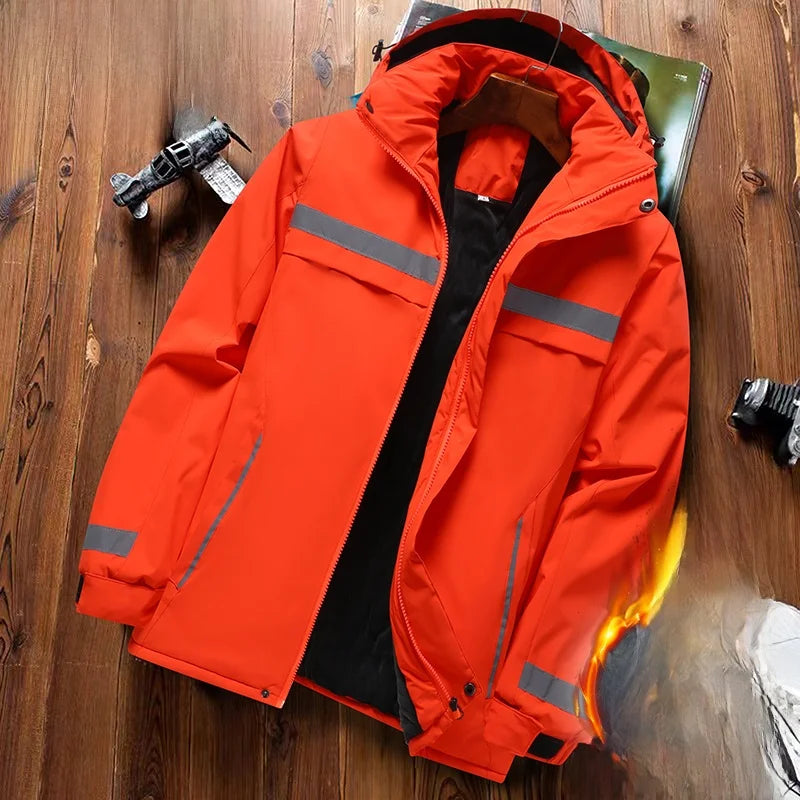 Thiened Fce Workwear Jaet ex Warm Windproof Reflective Cotton Coat Men's Casual Sle Removable Hat Zipper Closure