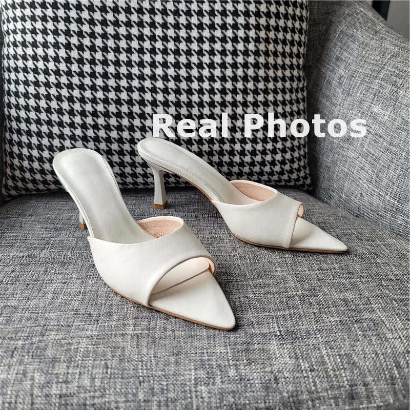 FEDONAS Ins Big Size Women Genuine Leather High Heels Sandals Sexy Pointed Toe Party Wedding Summer Shoes Prom Pumps