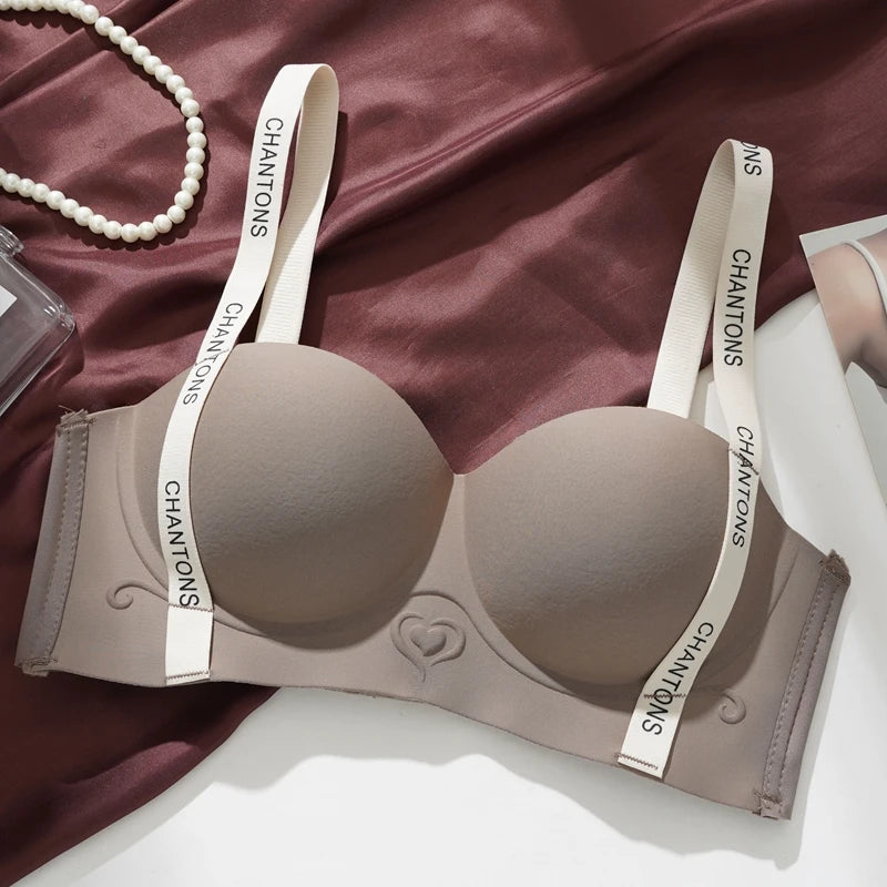 Seamless Letter Print Trendy Bras for Women Without Steel Rings Underwear Push Up Anti-Slip Small Chest Bra Adjustable Straps
