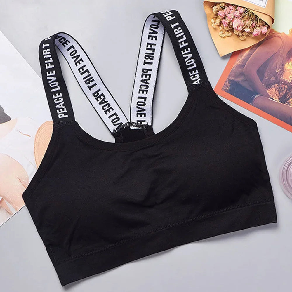 Sports Undertop Women Yoga Fitness Seamless Crop Top Wide Letter Straps Comfortable Workout Activewear Back Without Underwire I
