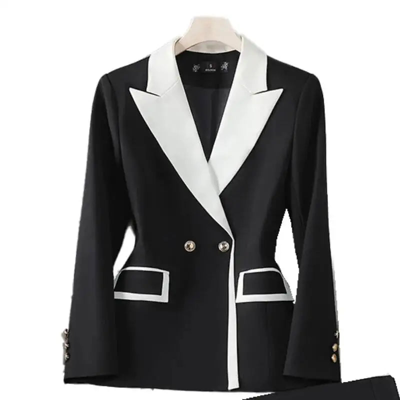 XFPV Office Lady Women Long Sleeves Blazer 2025 Autumn New Contrast Color Double Breasted Notched Loosĺe Blazers Coat Autumn New