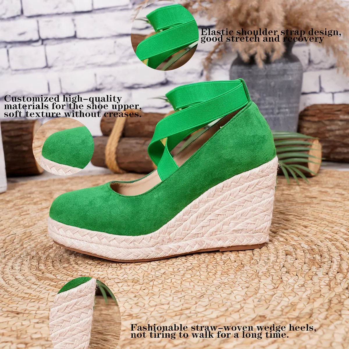 Women's Suede Espadrille Wedge Sandals Closed Toe Elastic Ankle Strap Platform Heels Casual Summer Wedge Shoes Beach Sandals