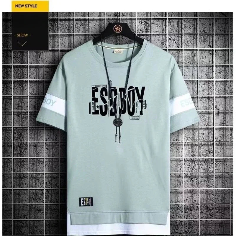 Summer T-shirt for men Round Neck Short sleeved T-shirt Top Clothes for Fashion Brand Slim Fit  men's  trend color blocking top