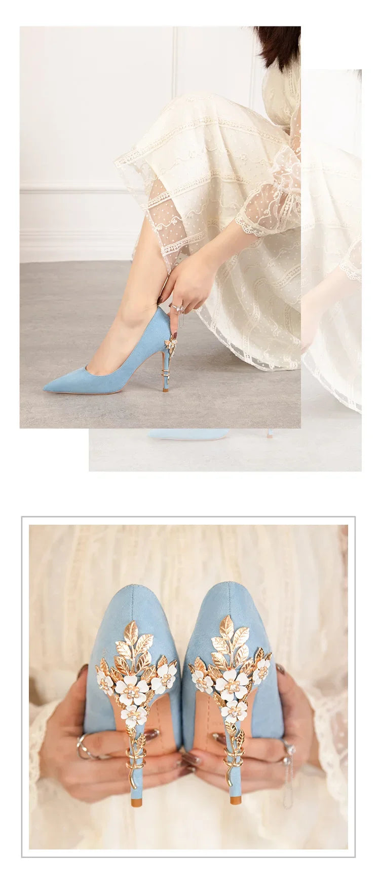 High End Metal Flower High Heels New European American Fashion Luxury Sexy Pointed Women's Shoes Banquet Party Casual Shoes