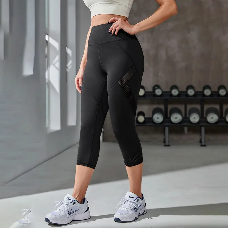 Mesh High Waist Yoga Pants Capri Leggings for Women Tummy Control Workout Capri Leggings for Women