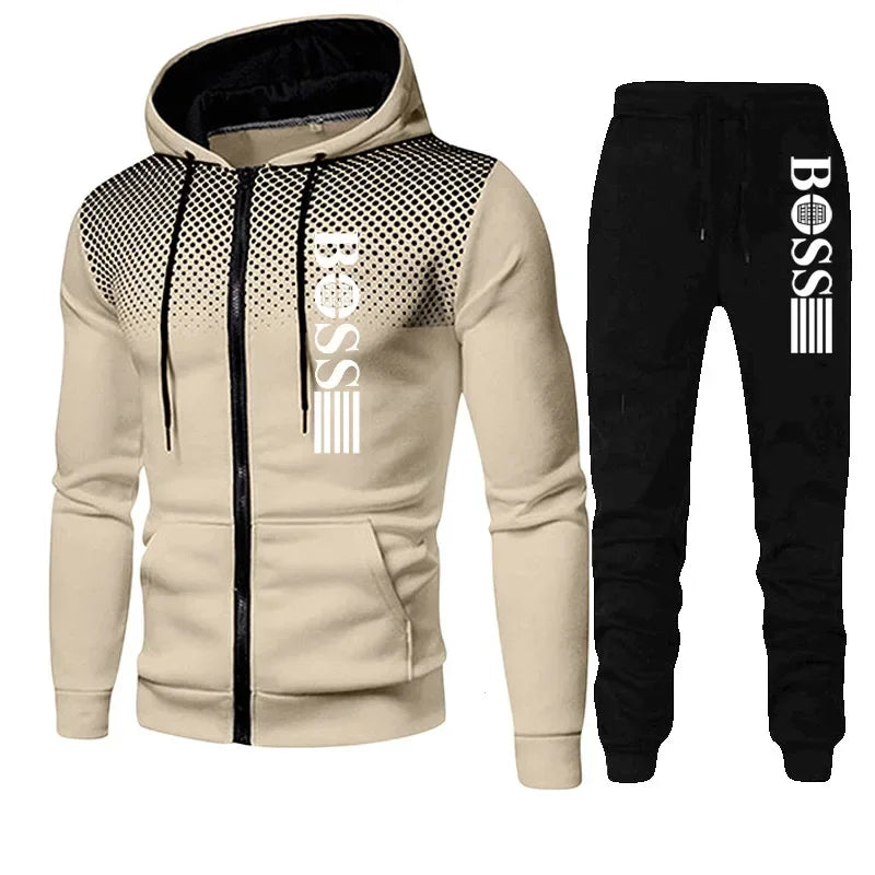 Two-piece Set of Warm Sportswear for Autumn and Winter, 2026New Style Fashionable Men's Zipper Hoodie + Casual Pants Set