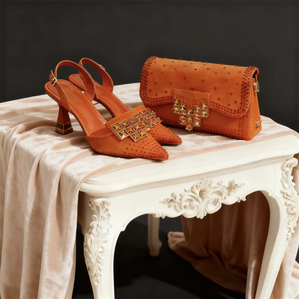 Venus Chan 2026 INS Italy Elegant Rhinestone Pointed Toe High Heels & Matching Bag Set - Perfect for Women's Parties & Weddings