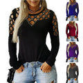 Women's Hollow Long Sleeve T-Shirt Top Glittering Drill Design  Color Fashionable European Style Ladies' Crew Neck Top