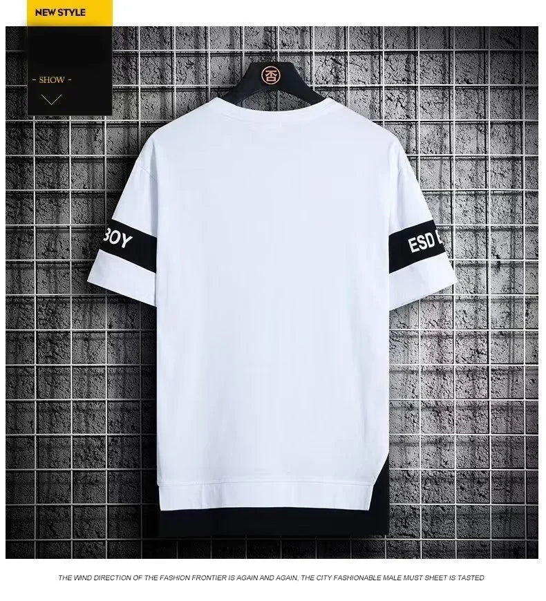 Summer T-shirt for men Round Neck Short sleeved T-shirt Top Clothes for Fashion Brand Slim Fit  men's  trend color blocking top