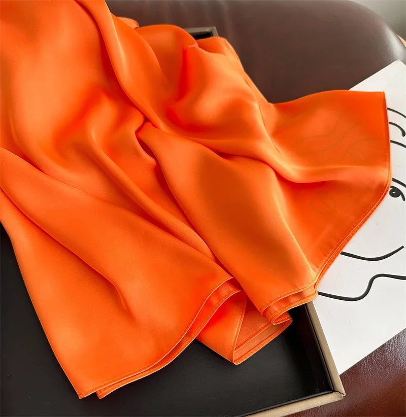 Plain Solid Basic Design 100% Silk Feeling Scarf for Women 180x90cm Shawl Wrap Luxury Female Hijab Headband Foulard Beach Stoles