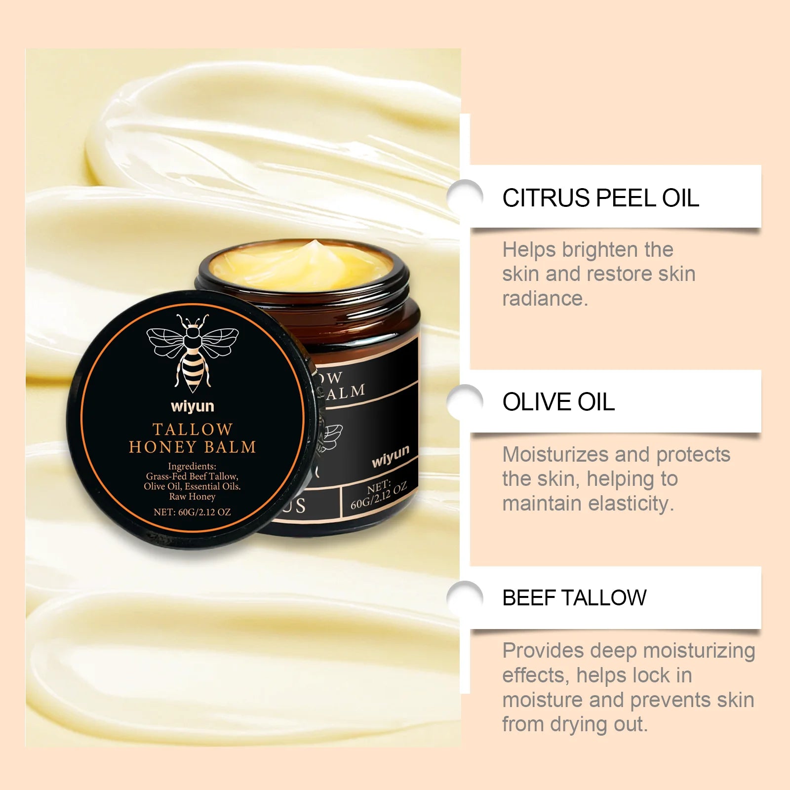 Hotfashionitems Tallow Honey Cream moisturizer for women, showing the creamy jar with honey and tallow ingredients for glowing skin