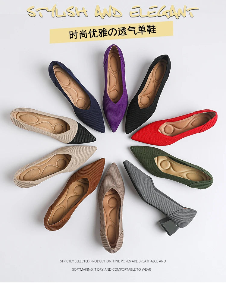 2026 New Women's High Heels Large 42/43 Fashion Pointed Anti slip Rubber Bottom Knitted Breathable Shoes