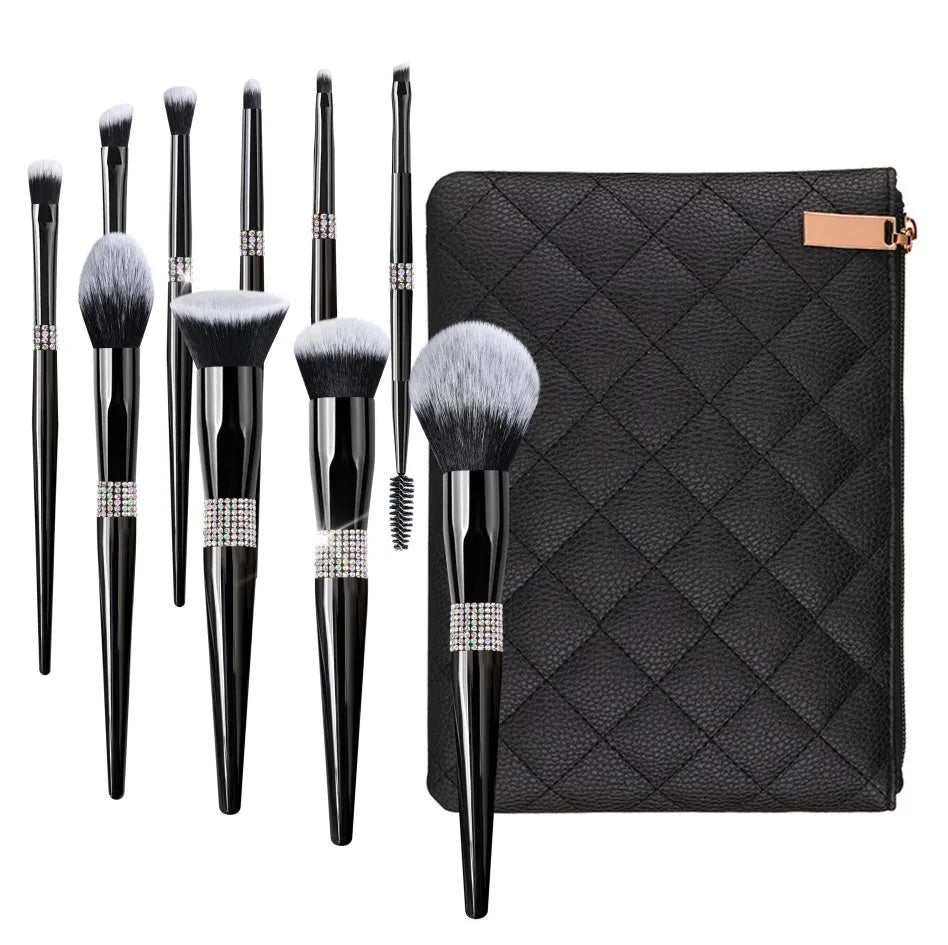 LOYBJ 10pcs Diamond Makeup Brushes Set Cosmetics Blending Tool Powder Foundation Blush Highlight Eyeshadow Eyebrow Eyelash Brush