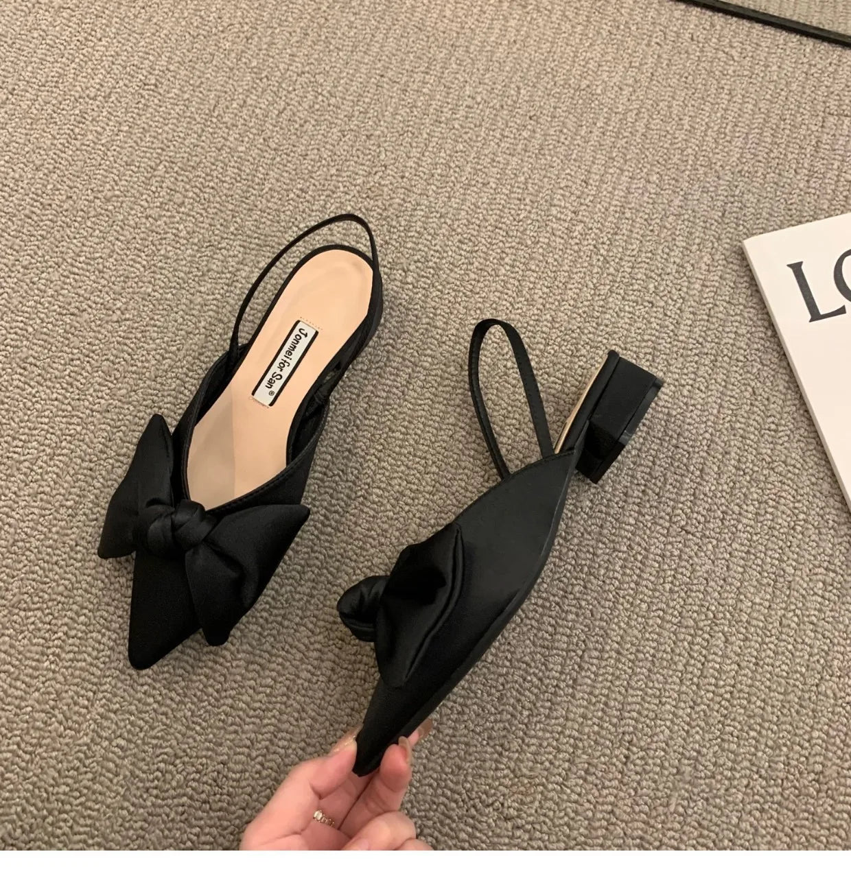 Bow Sandals Women 2026 Summer Pointed Low Heel Sandals Women Fashion Baotou Thin Strap Sandals High Heels Sandalias De Mujer