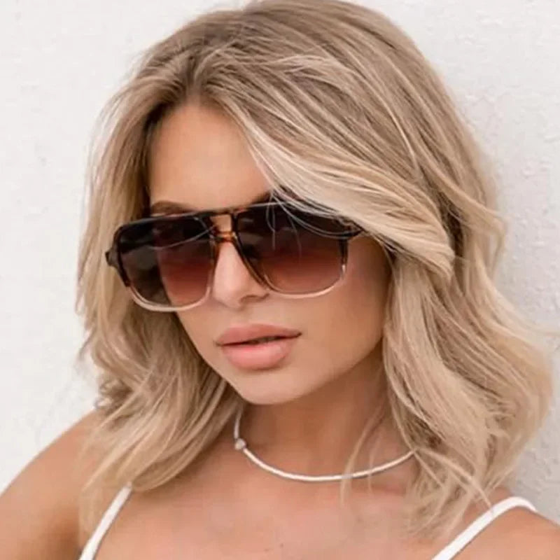 Vintage Double Bridge Square Pilot Sunglasses Women For Men Sun Glasses Punk Oversized Big Frame Luxury Brand Designer Shades