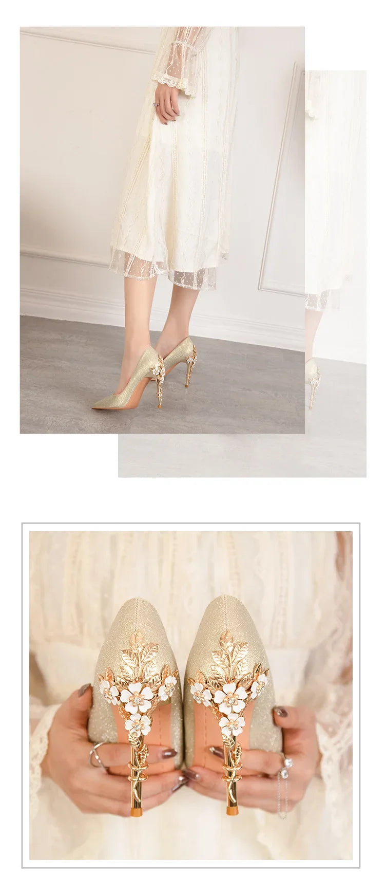 High End Metal Flower High Heels New European American Fashion Luxury Sexy Pointed Women's Shoes Banquet Party Casual Shoes