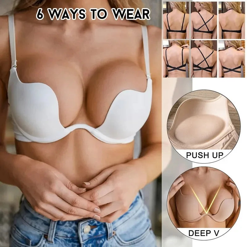 Sexy Women Lingerie Backless Bras Underwear Deep V Low Cut Push Up Bra Intimates Female Sport Yoga Bralette Low Back Invisible