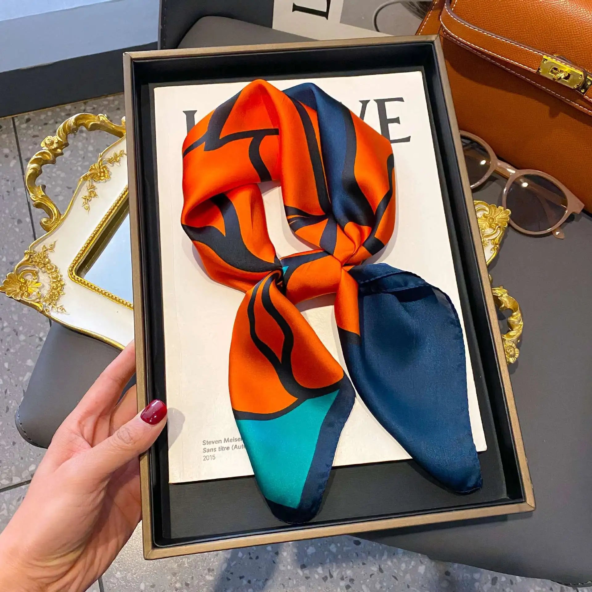 Luxury Satin Imitation Print Silk Scarf Square Women Neck Scarves Wrap Headkerchief Beach Hair Band Women's Bandana